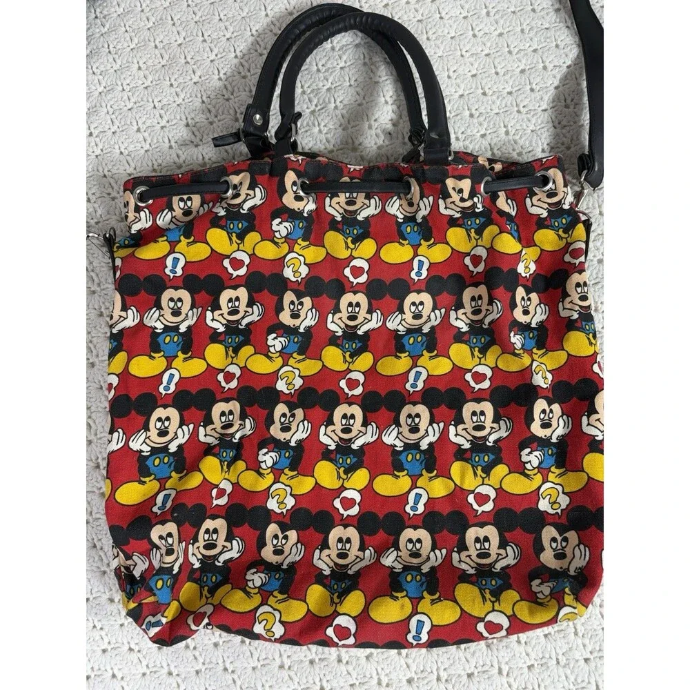 Vintage 90s Mickey Mouse Faces All Over Print Canvas Drawstring Bag Bucket Tote